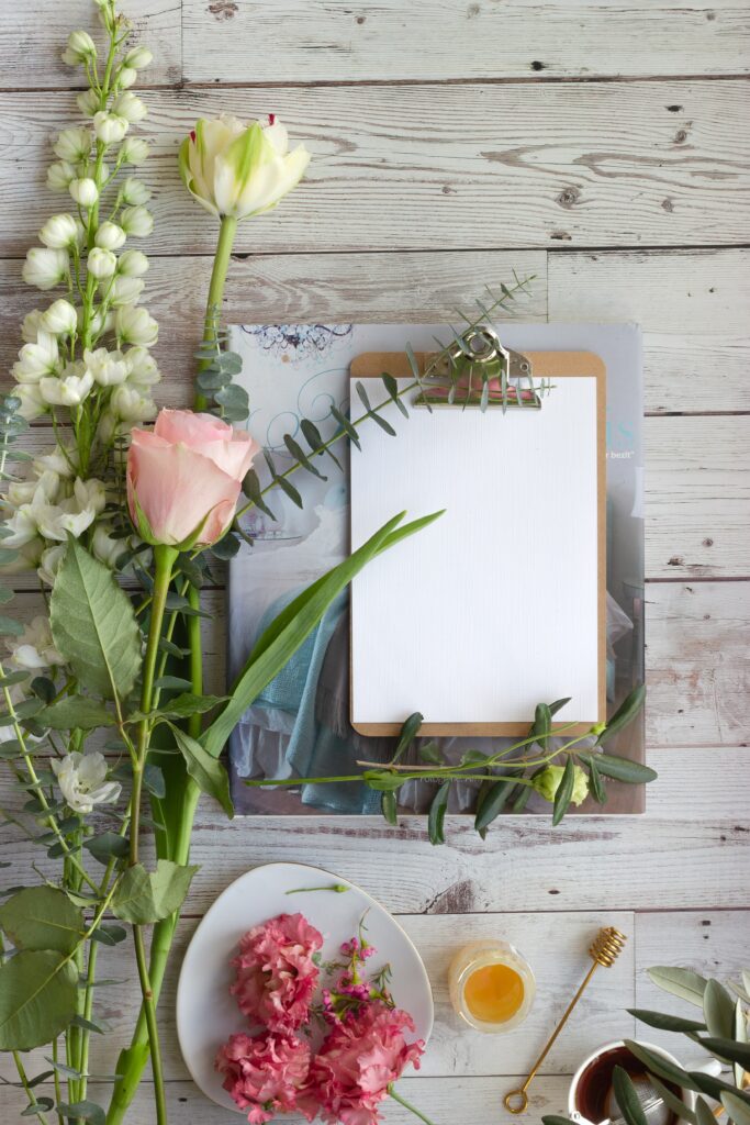 flowers with a clipboard